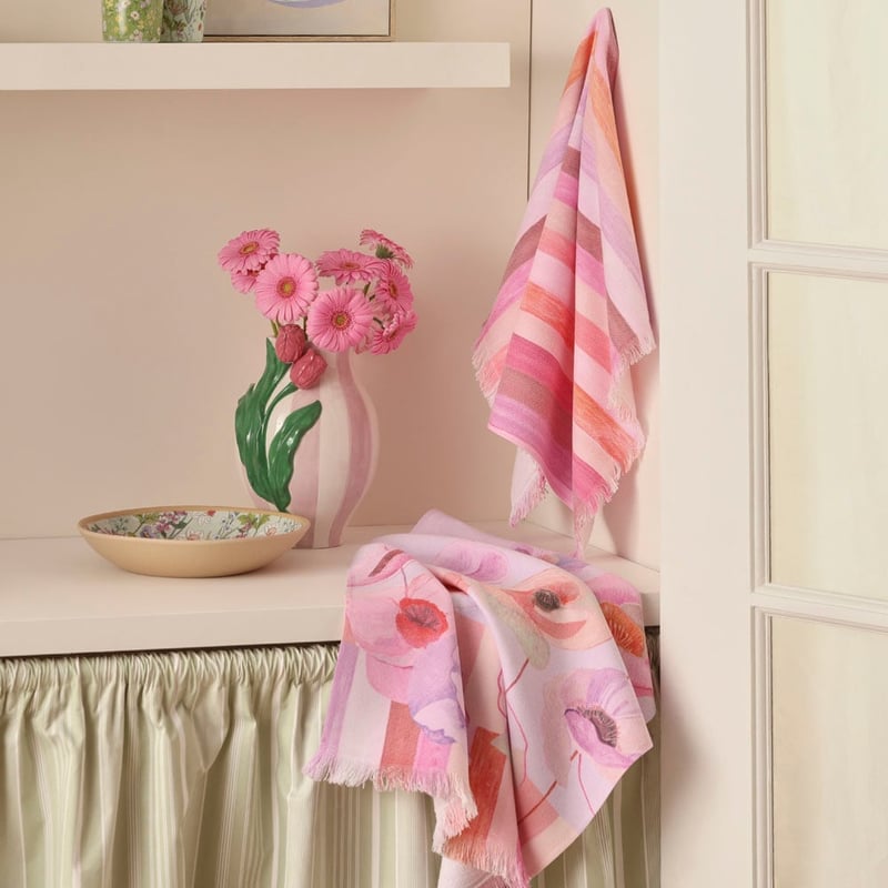 Jade Fisher Tall Poppies Pink Tea Towel Pack of 2