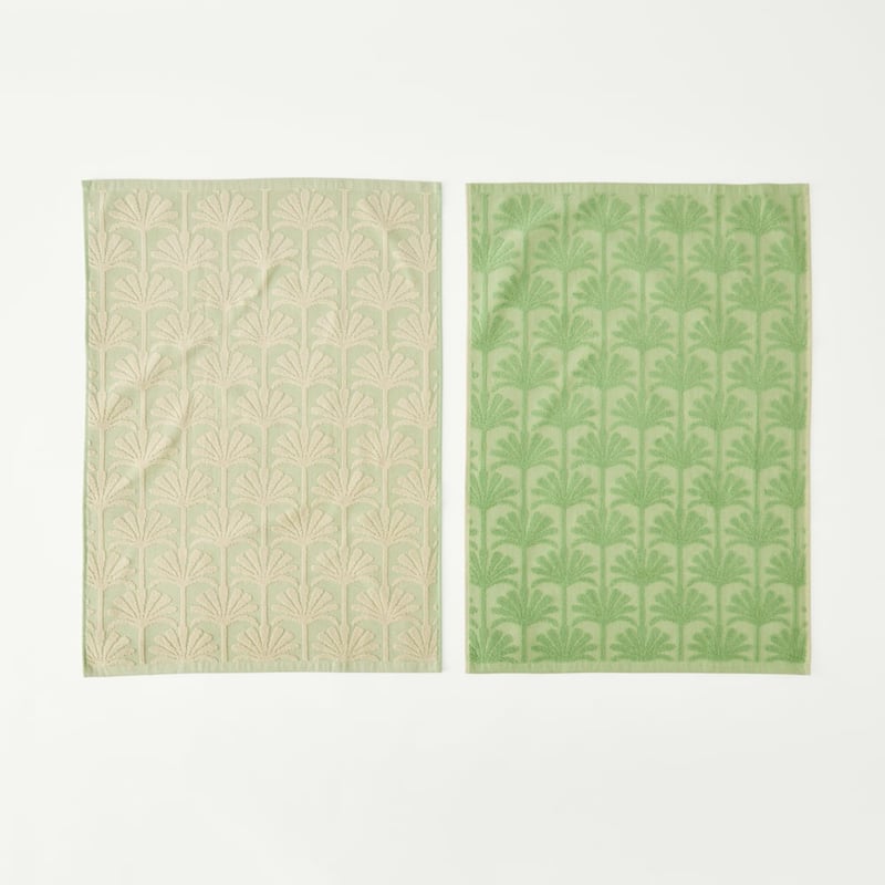 Natures Palm Green & Natural Tea Towel Pack of 2