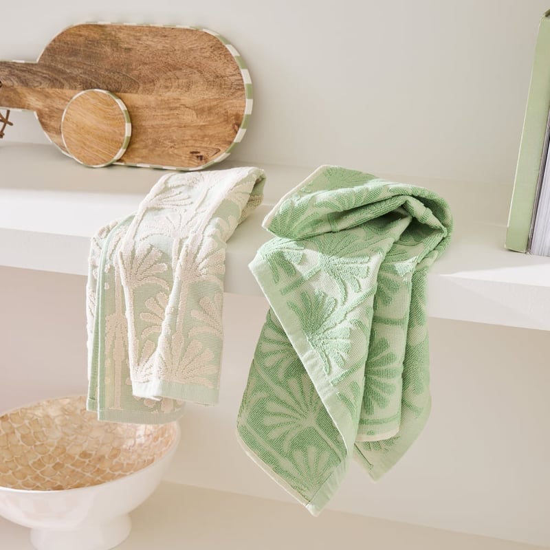 Natures Palm Green & Natural Tea Towel Pack of 2