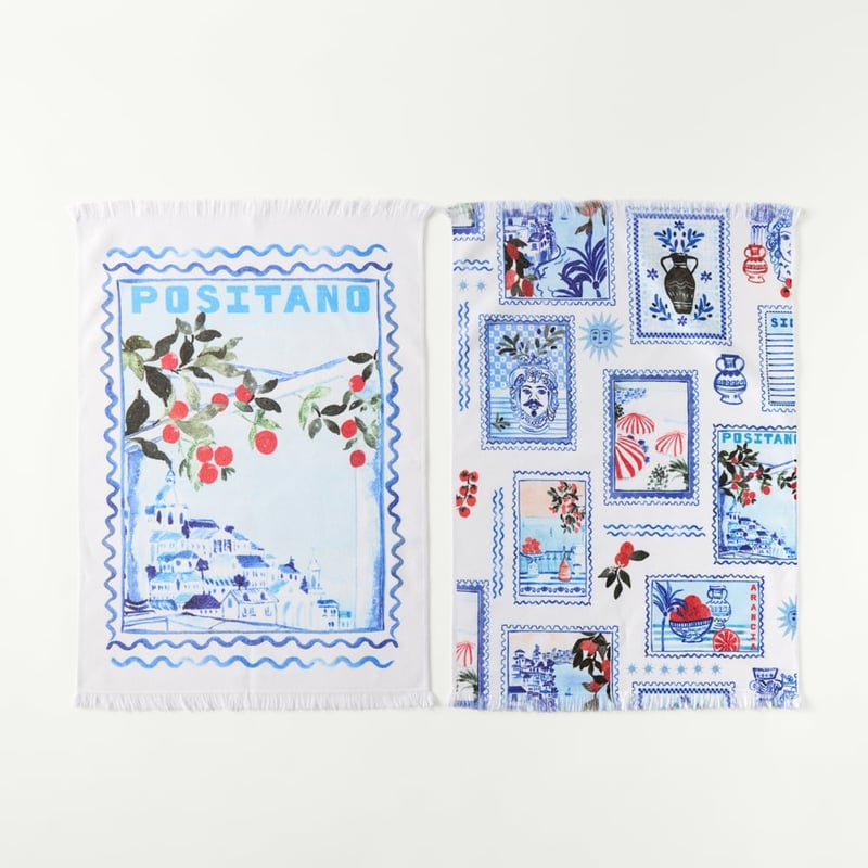 Amalfi Positano Postcard Tea Towel Pack of 2