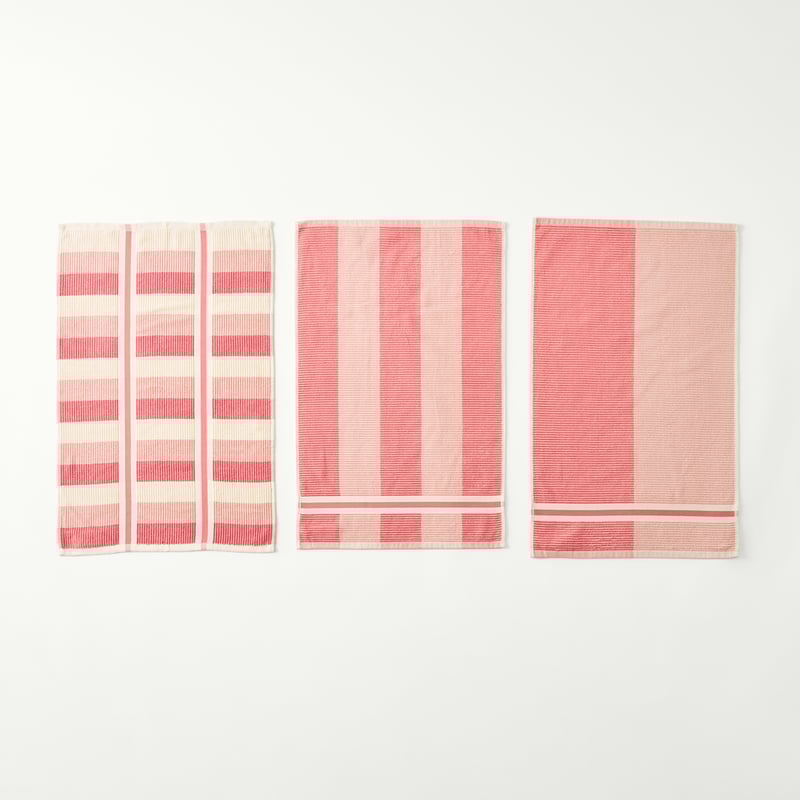 Australian Cotton Guava Stripe Tea Towel Pack of 3