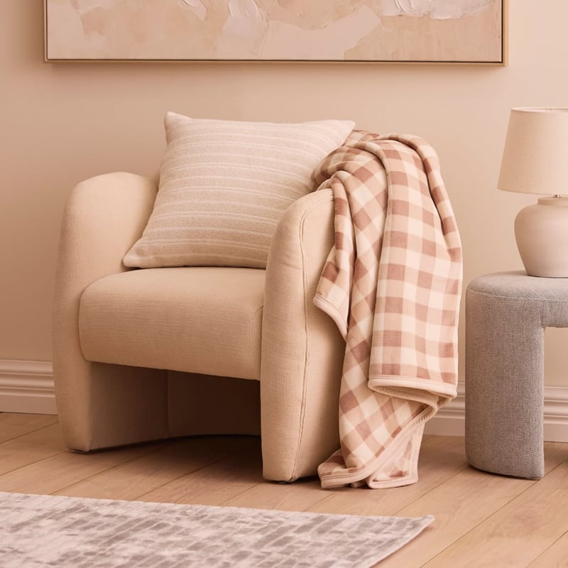Natural Gingham Sherpa Throw