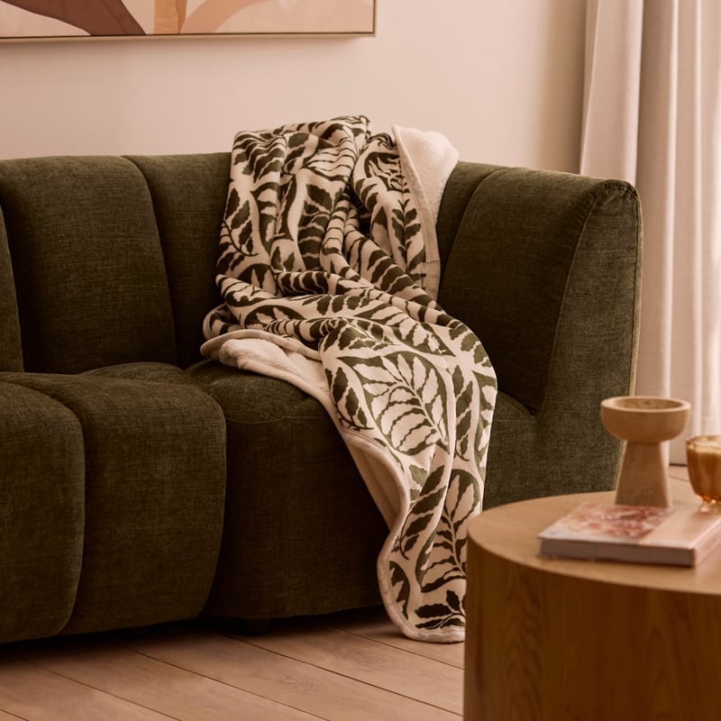 Natural & Olive Leaf Sherpa Throw