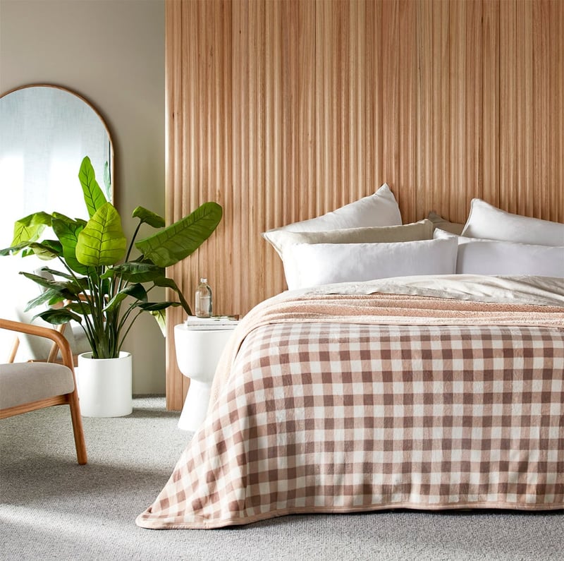 Natural Gingham Sherpa Blanket