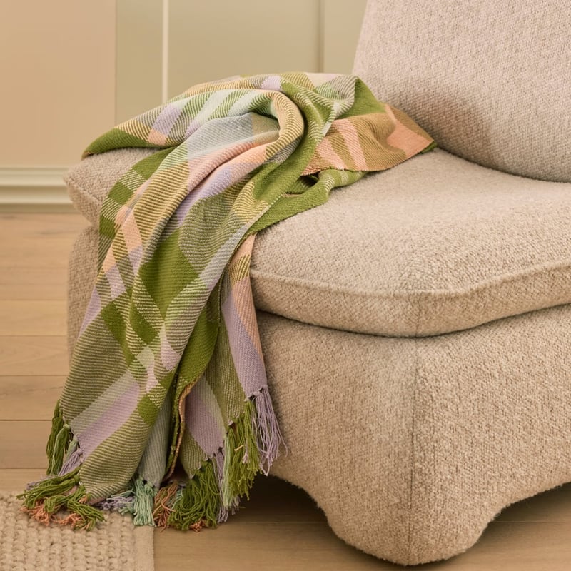 Claudia Check Green & Pink Sand Throw