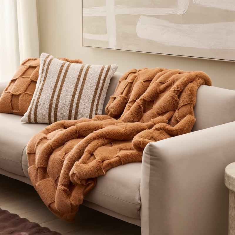 Clea Macchiato Check Fur Throw