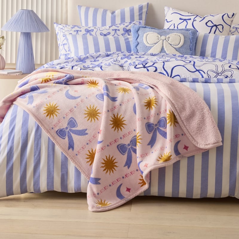 Sweet Dreams Pink & Blue Bows Sherpa Throw