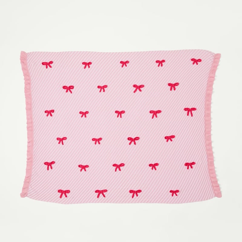 Pink Bows Knitted Ruffle Throw