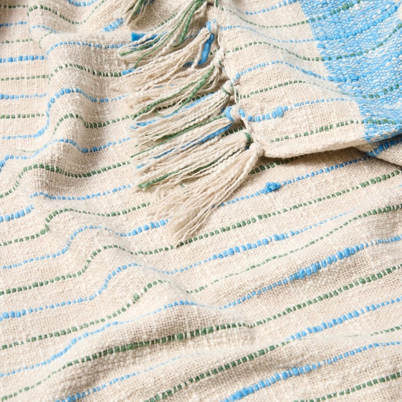 Beau Leaf Green & Airy Blue Stripe Throw