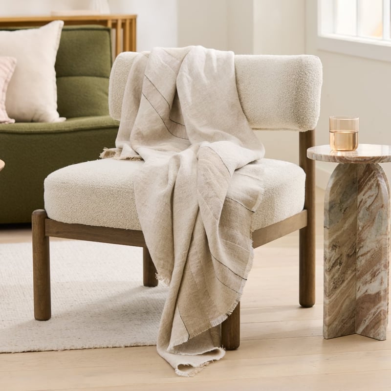 Indra White Linen Throw