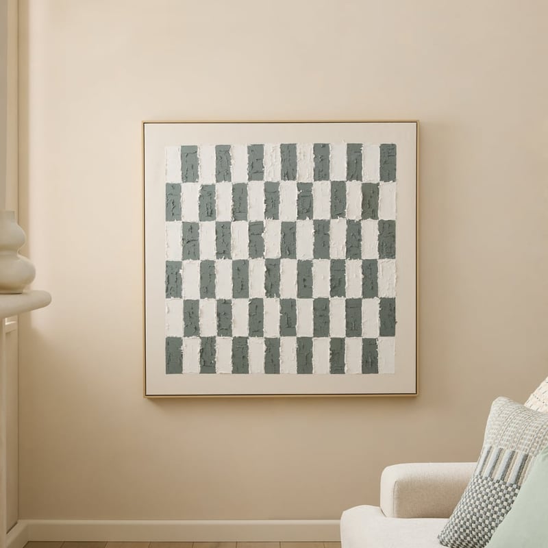 Linea Sage Checkerboard Square Canvas