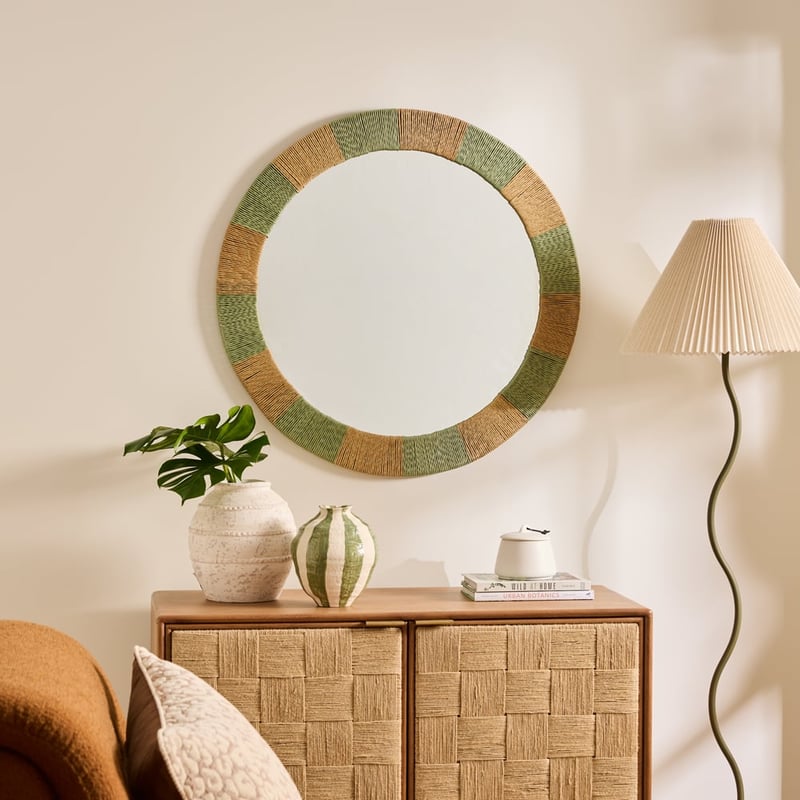 Otto Rattan Green & Natural Round Mirror