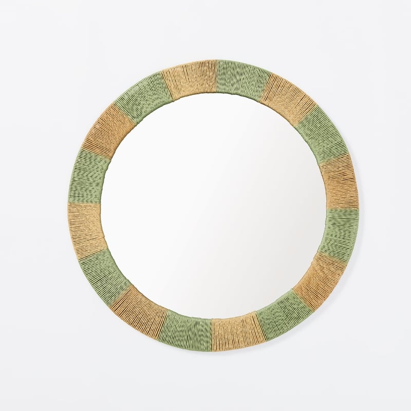 Otto Rattan Green & Natural Round Mirror