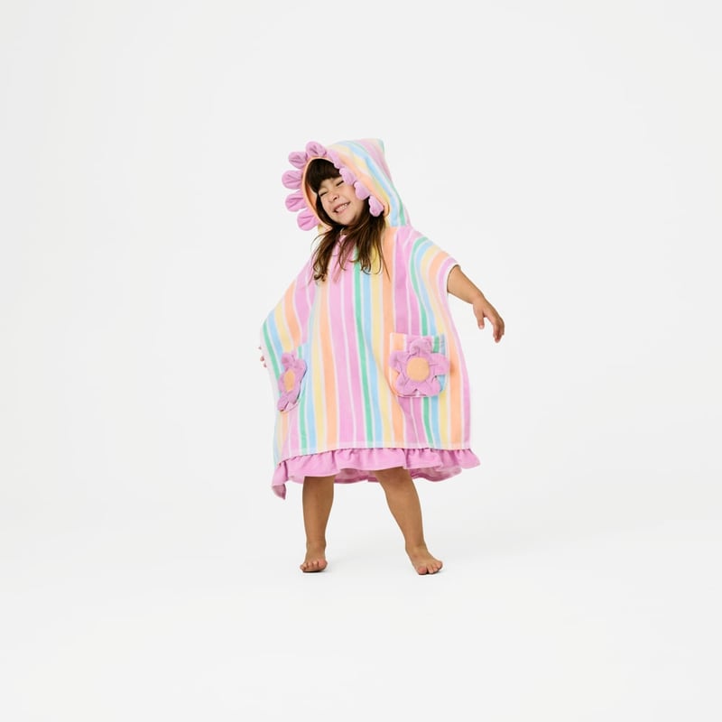 Kids Daisy Stripe Beach Hooded Towel