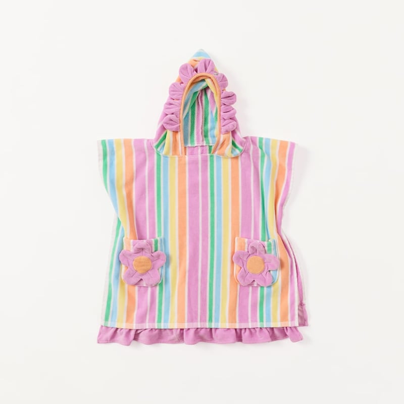 Kids Daisy Stripe Beach Hooded Towel