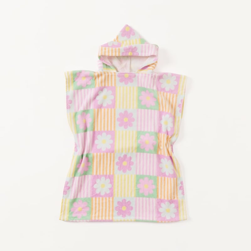 Kids Floral Check Beach Hooded Towel 