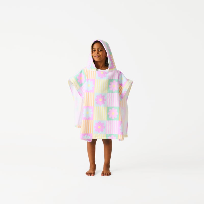 Kids Floral Check Beach Hooded Towel 