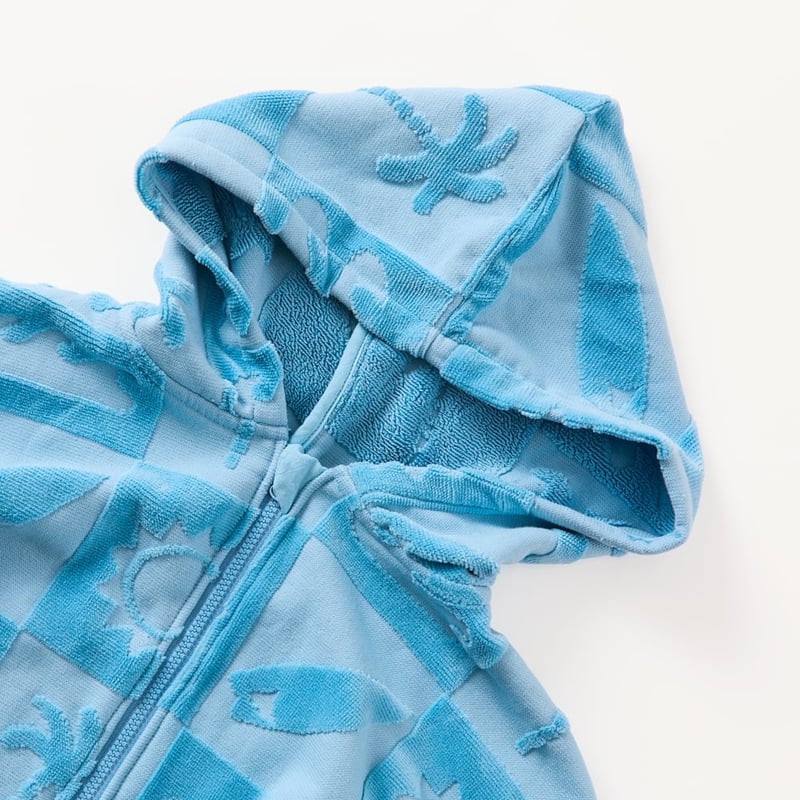 Kids Blue Shell Palm Zip Up Hooded Towel
