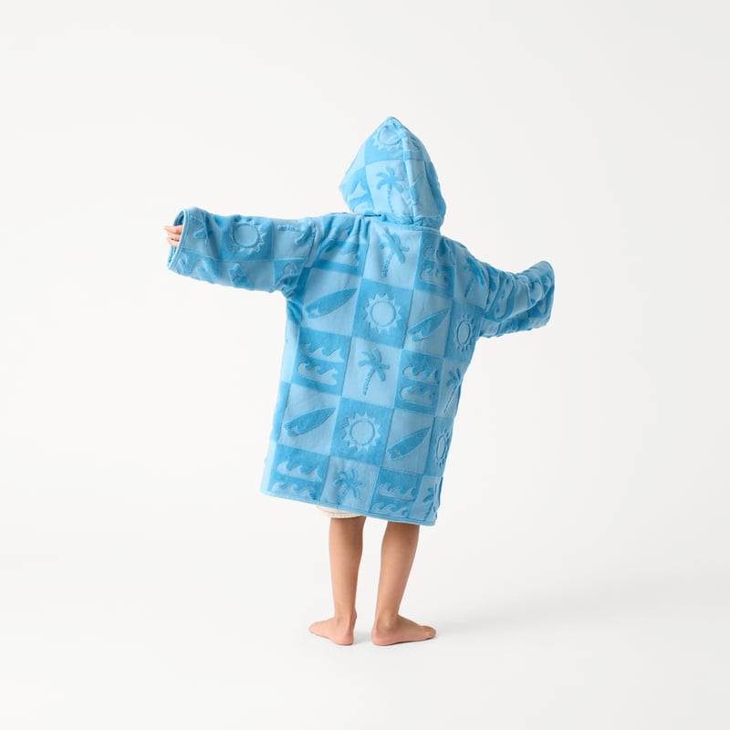 Kids Blue Shell Palm Zip Up Hooded Towel