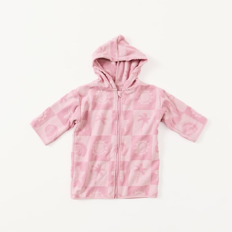 Kids Pink Shell Palm Zip Up Hooded Towel