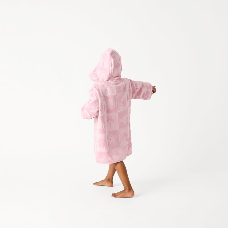 Kids Pink Shell Palm Zip Up Hooded Towel