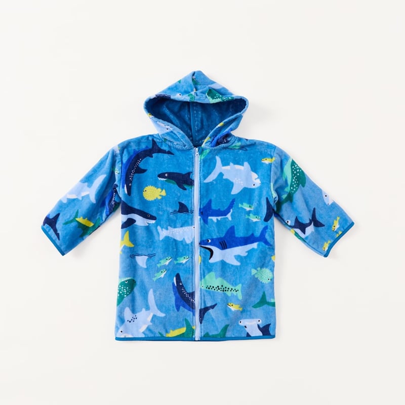Kids Swimming Shark Zip Up Hooded Towel