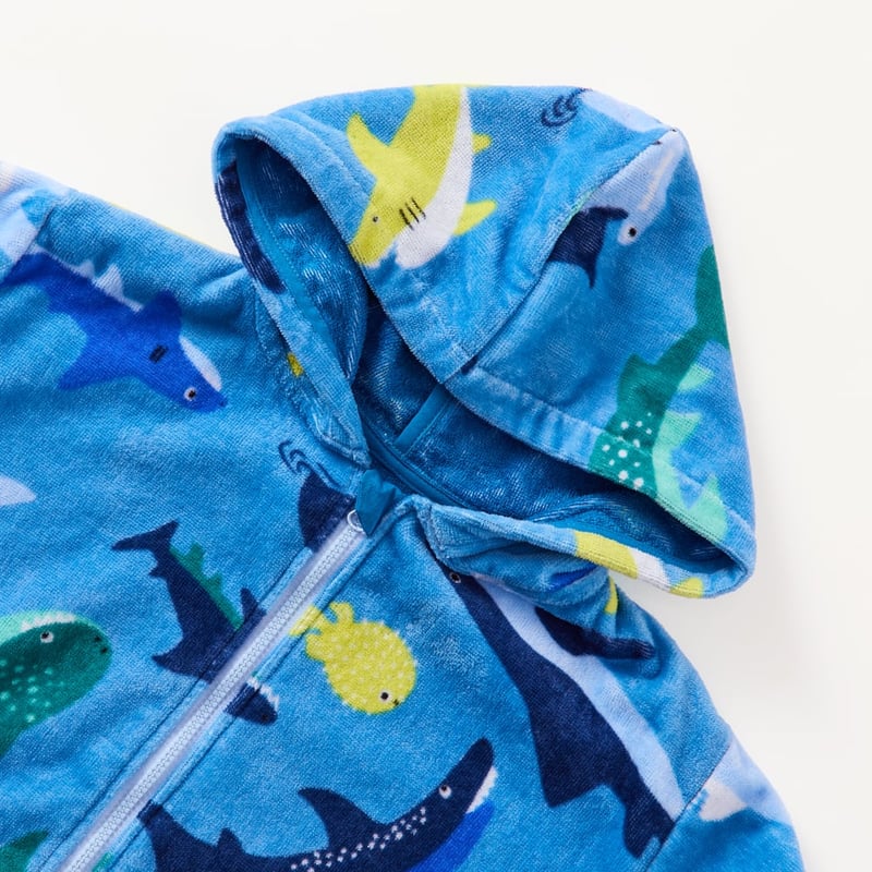 Kids Swimming Shark Zip Up Hooded Towel