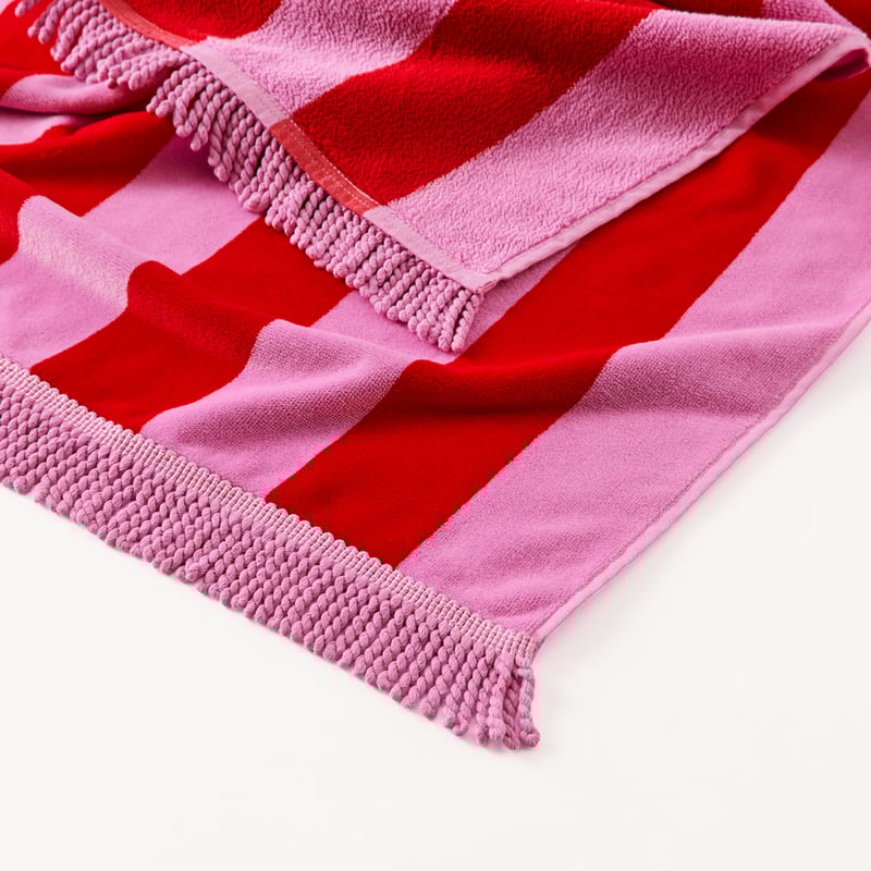 Kids Pink & Red Stripe Beach Towel