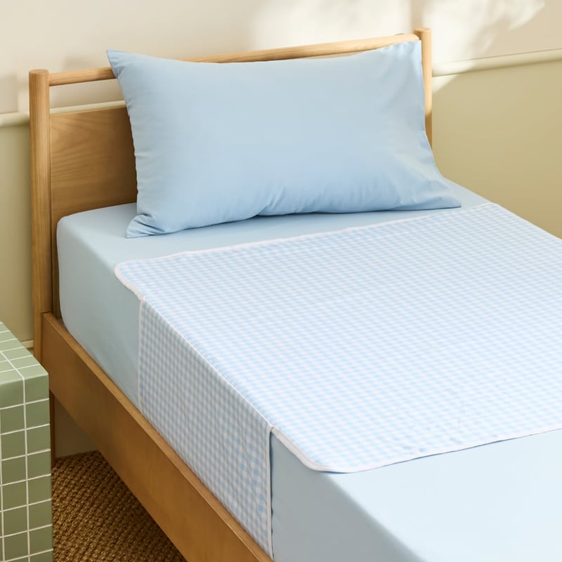 Kids Bed Waterproof Blue Gingham Top Sheet Protector