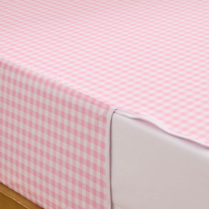Kids Bed Waterproof Pink Gingham Top Sheet Protector
