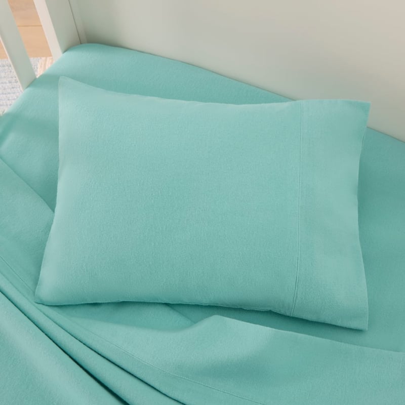 Flannelette Plain Dye Aqua Cot Sheet Set