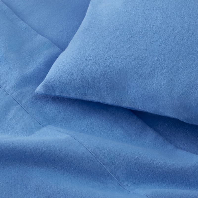 Flannelette Plain Dye Blue Cot Sheet Set