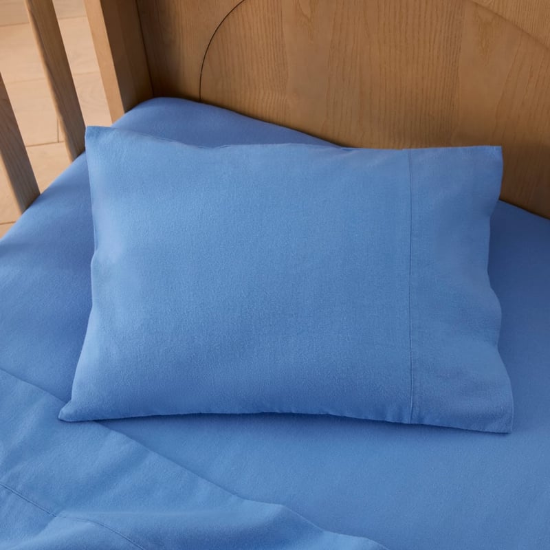 Flannelette Plain Dye Blue Cot Sheet Set