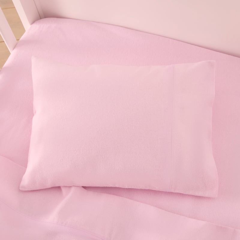 Flannelette Plain Dye Pink Cot Sheet Set