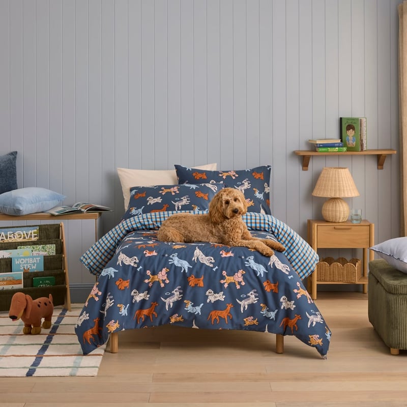 Puppy Friends Navy Quilt Cover Set