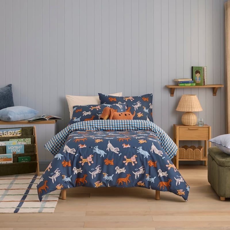 Puppy Friends Navy Quilt Cover Set