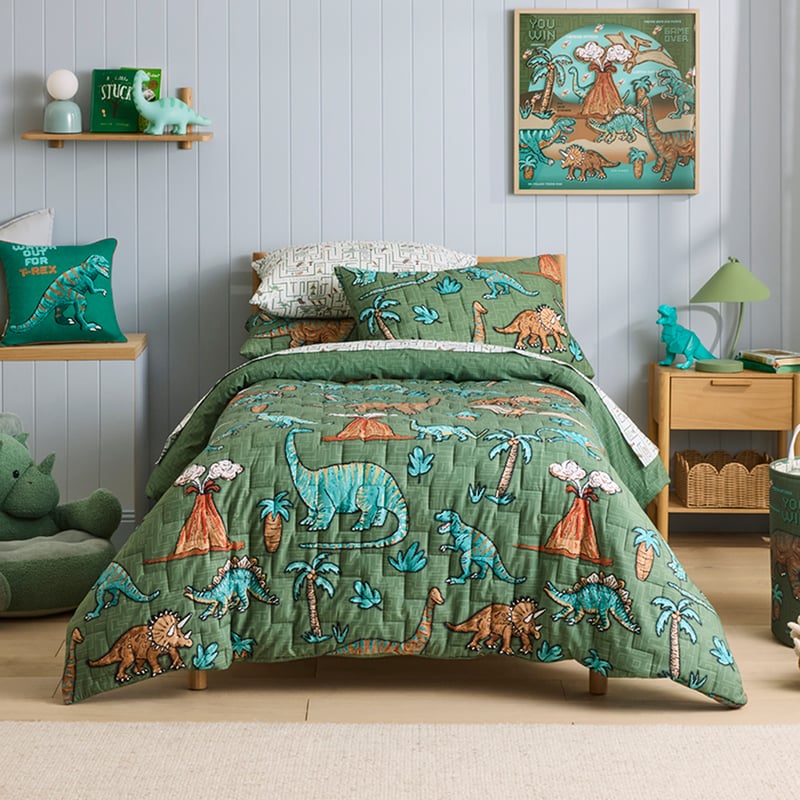 Gaming Dino Green Quilted Quilt Cover Set
