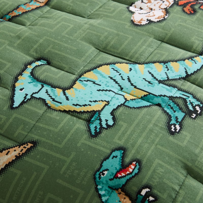 Gaming Dino Green Quilted Quilt Cover Set