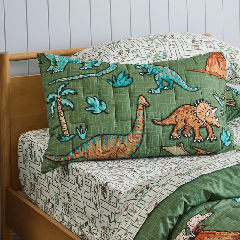 Gaming Dino Green Quilted Quilt Cover Set