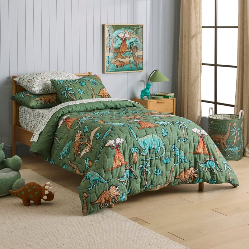Gaming Dino Green Quilted Quilt Cover Set