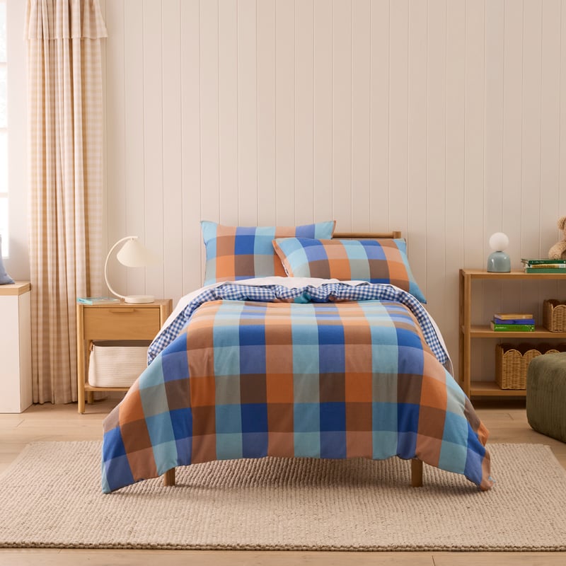 Parker Check Blue Flannelette Quilt Cover Set