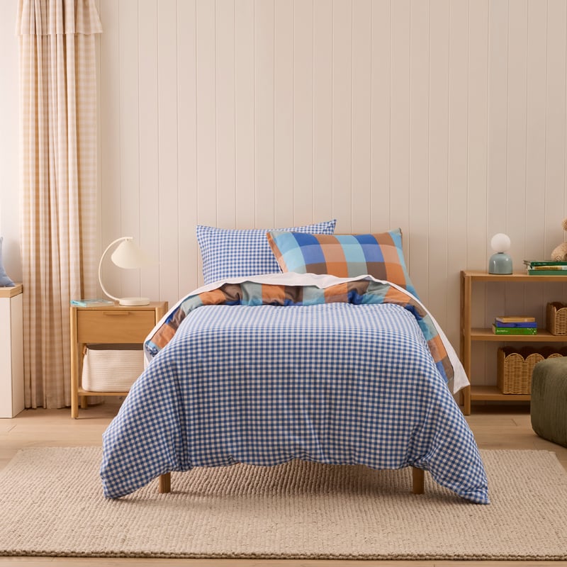Parker Check Blue Flannelette Quilt Cover Set