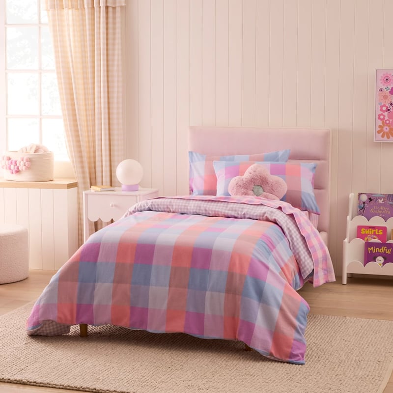 Parker Check Pink Flannelette Quilt Cover Set