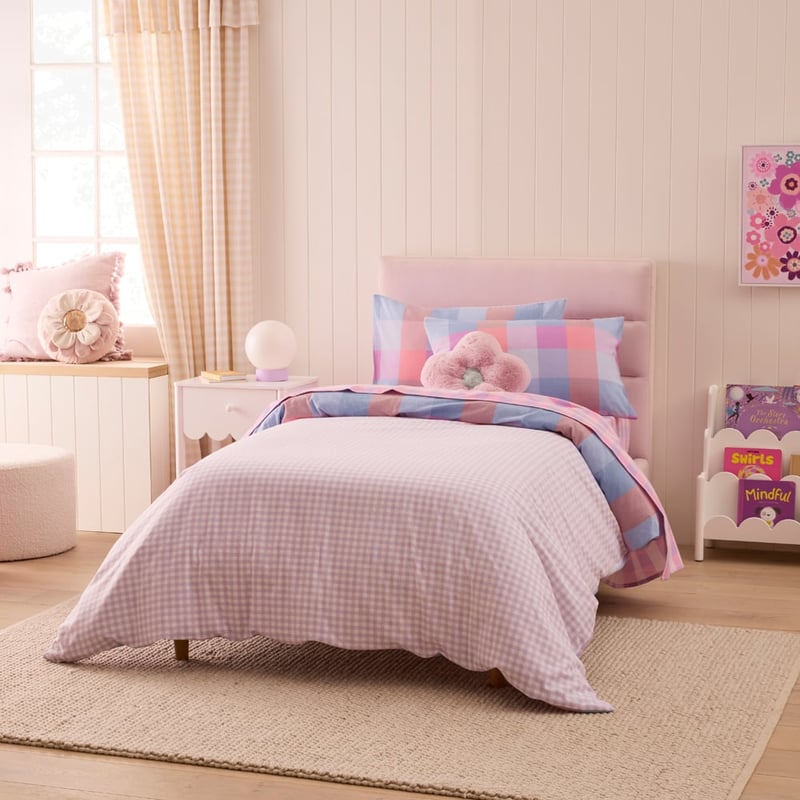 Parker Check Pink Flannelette Quilt Cover Set
