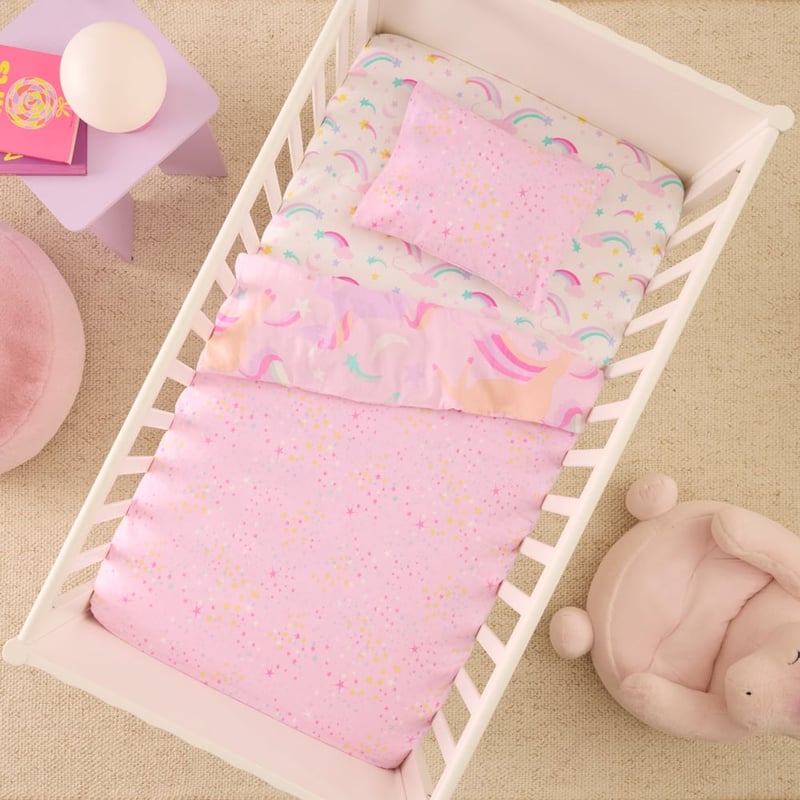 Magical Unicorn Pink Flannelette Cot Quilt Cover Set