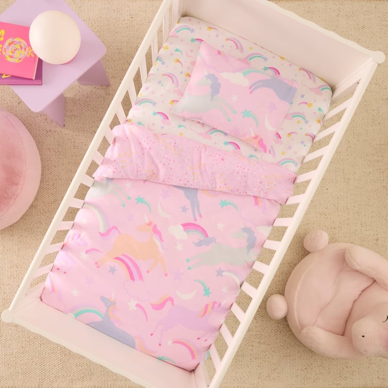 Magical Unicorn Pink Flannelette Cot Quilt Cover Set