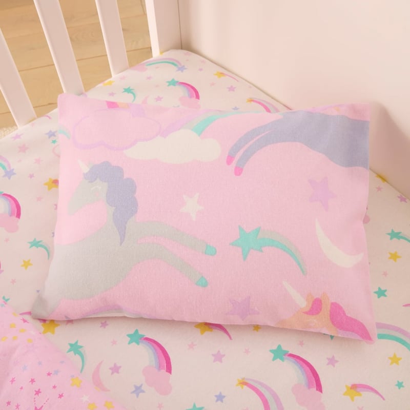 Magical Unicorn Pink Flannelette Cot Quilt Cover Set