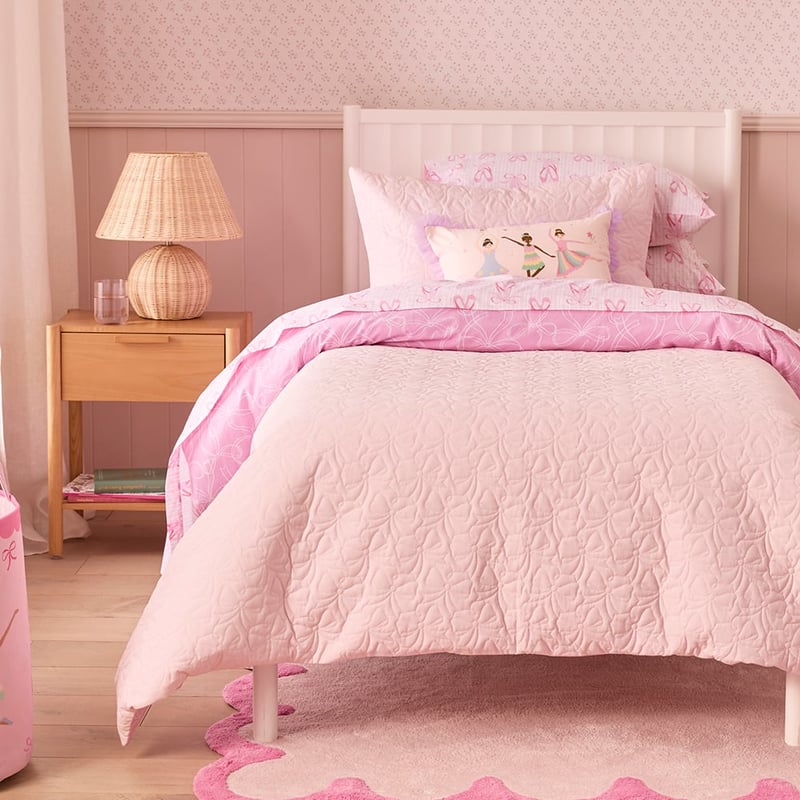 Bow Pink Quilted Quilt Cover Set