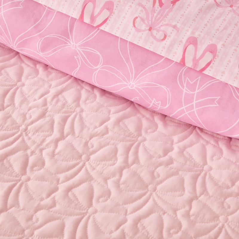 Bow Pink Quilted Quilt Cover Set