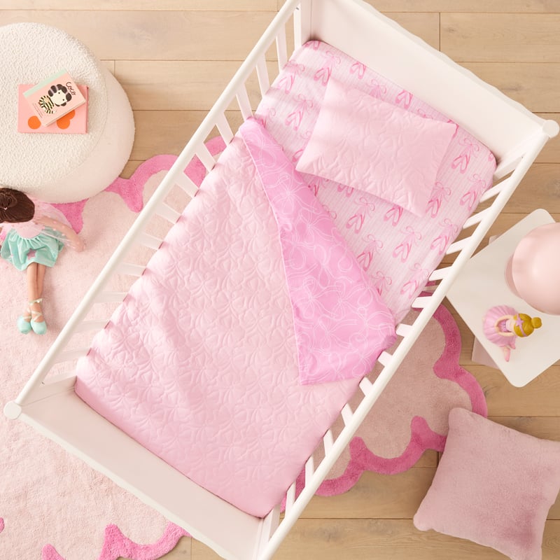 Bow Pink Quilted Cot Quilt Cover Set